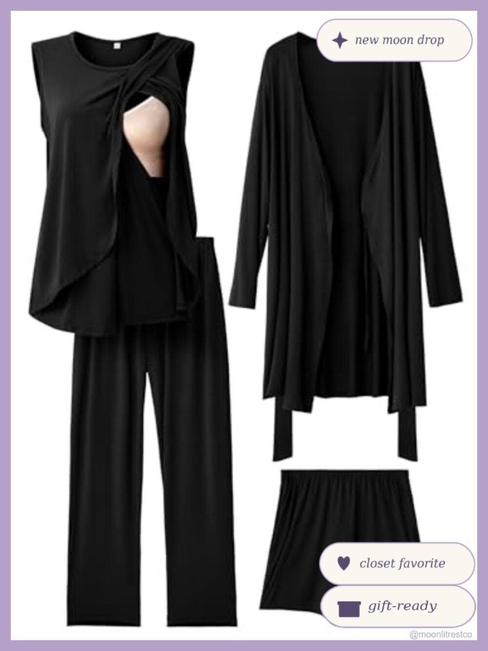 4Pc Nursing Pajamas Set Maternity Postpartum Robe Tank Pants Shorts
